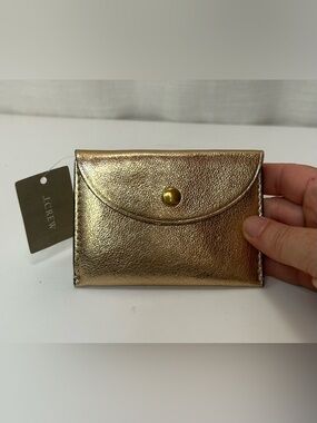 J. Crew New w/Defects Metallic Gold Leather Card Holder Wallet with Snap